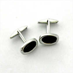 GEMELOS PLATA OVALADO BRILLO Y PIEDRA ONIX