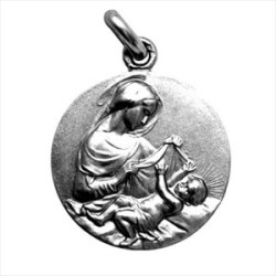 Medalla plata envejecida Virgen Madre 18mm