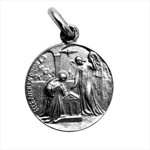 Medalla plata envejecida Anunciacion de la Virgen o San Gabriel Arcangel 16mm