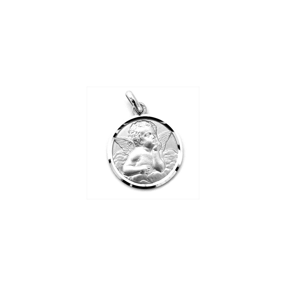 Medalla plata Angel Serafin bisel 12mm